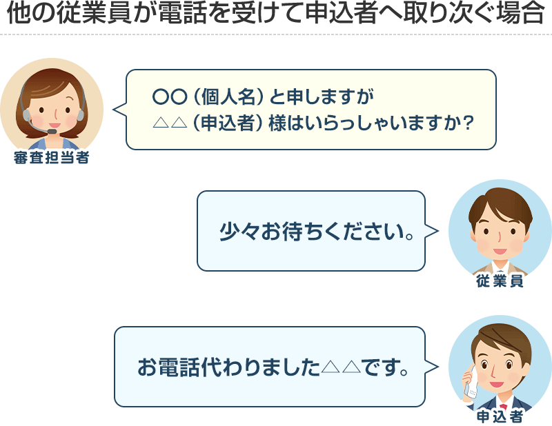 在籍確認で他の従業員が電話を受けて申込者へ取り次ぐ場合