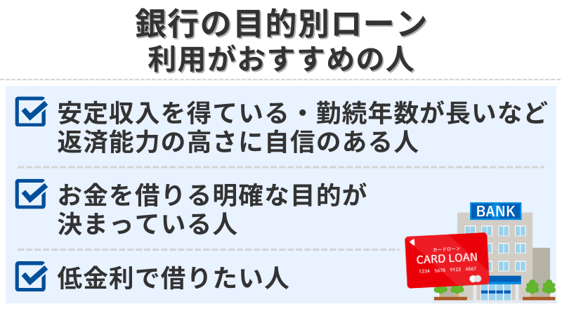 銀行の目的別ローンの利用がおすすめの人