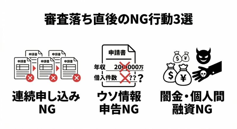 審査落ち直後のNG行動3選 図解