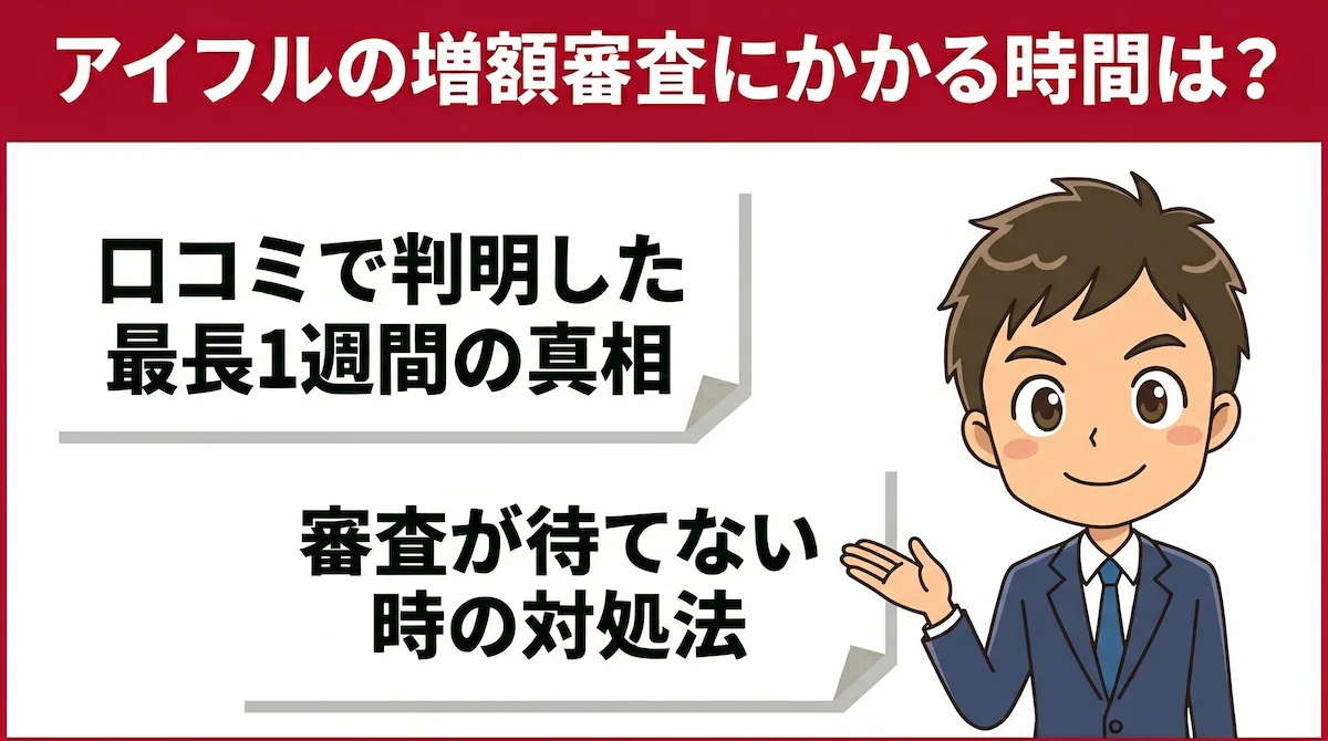 アイフルの増額審査にかかる時間は？口コミで判明した最長1週間の真相と対処法　アイキャッチ画像