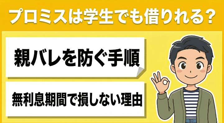 プロミスは学生でも借りれる？親バレを防ぐ手順と無利息期間で損しない理由　アイキャッチ